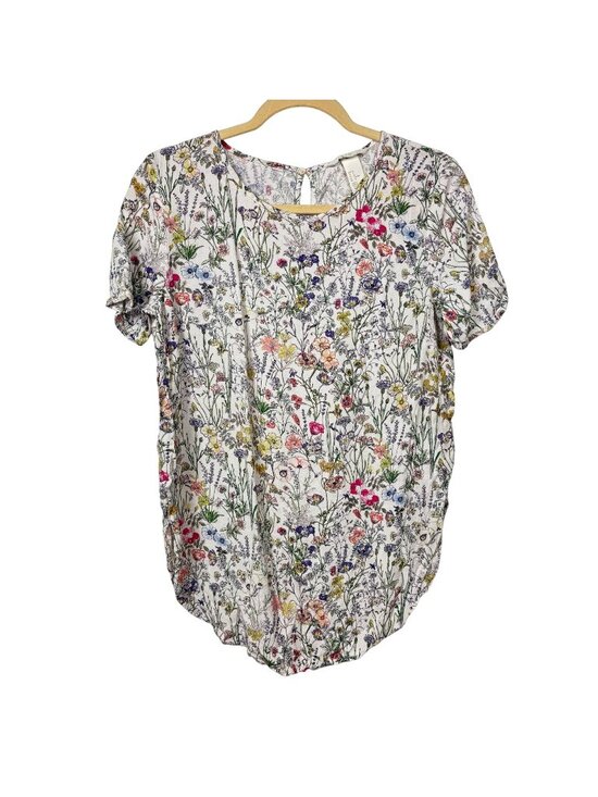 H&M Tops - ✨3/$30 H&M L Floral Print Short Sleeve Blouse Size Lightweight Keyhole Back Care